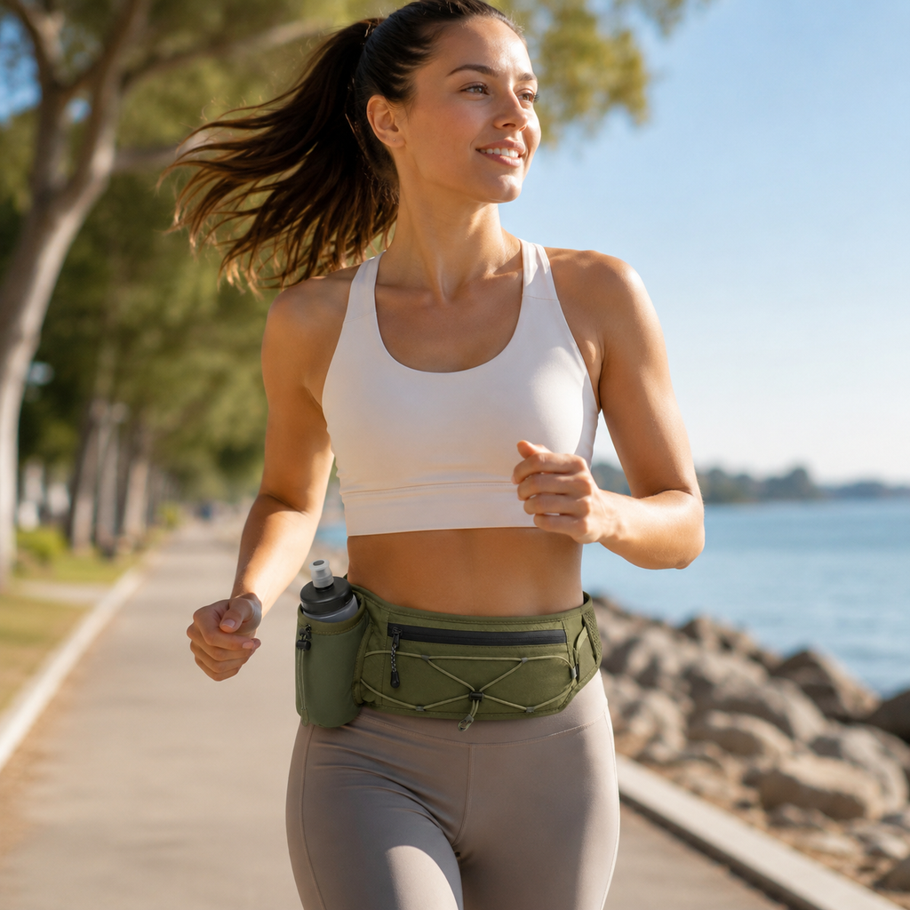 No-Bounce Hydration Running Belt with Bottle Holder & Zipper Pocket