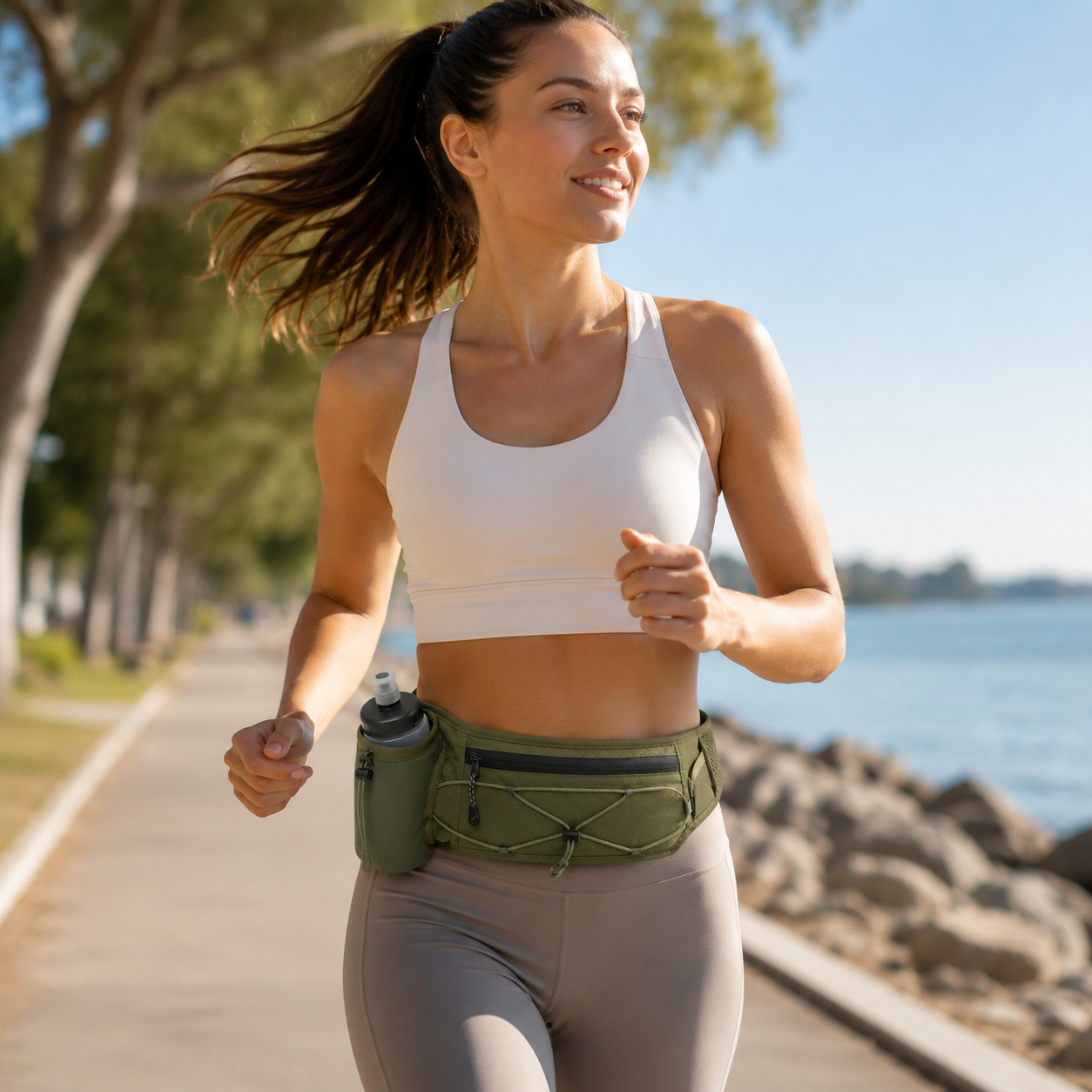No-Bounce Hydration Running Belt with Bottle Holder & Zipper Pocket