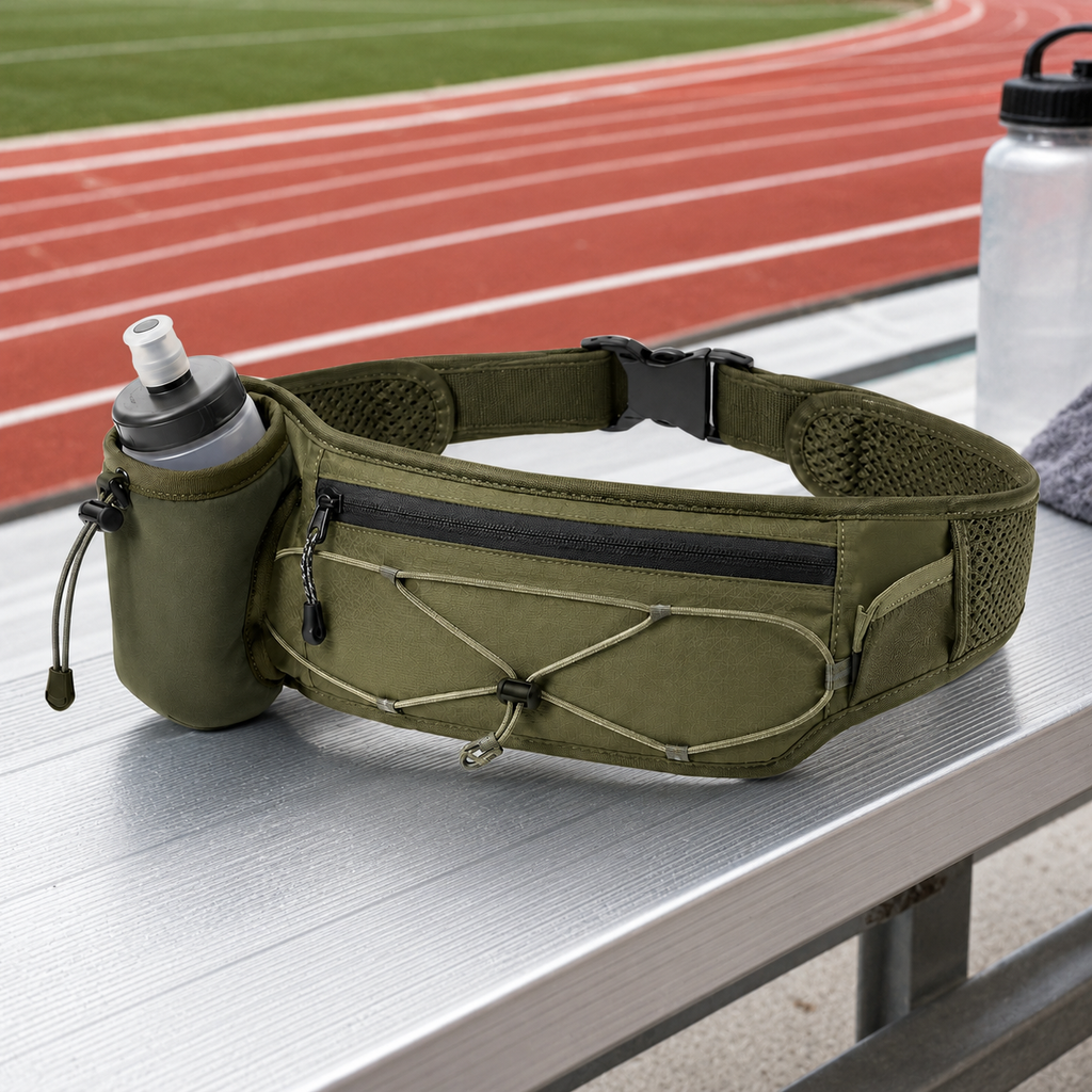 No-Bounce Hydration Running Belt with Bottle Holder & Zipper Pocket