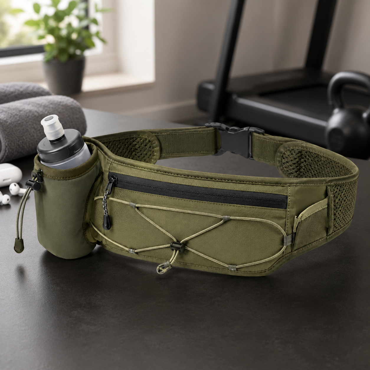 No-Bounce Hydration Running Belt with Bottle Holder & Zipper Pocket