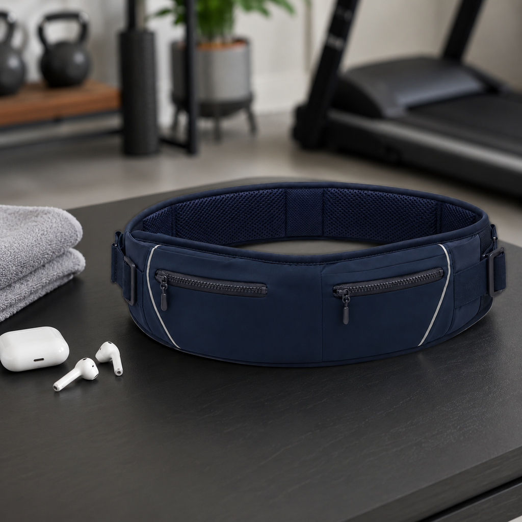 Dual-Pocket No-Bounce Running Belt – Breathable Reflective Waist Pack