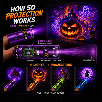 Billhol® 🎃2026 Magic Finger Projection Light-Halloween Limited Edition👻 Create 24+ Immersive Scenes Across 6 Themed Worlds