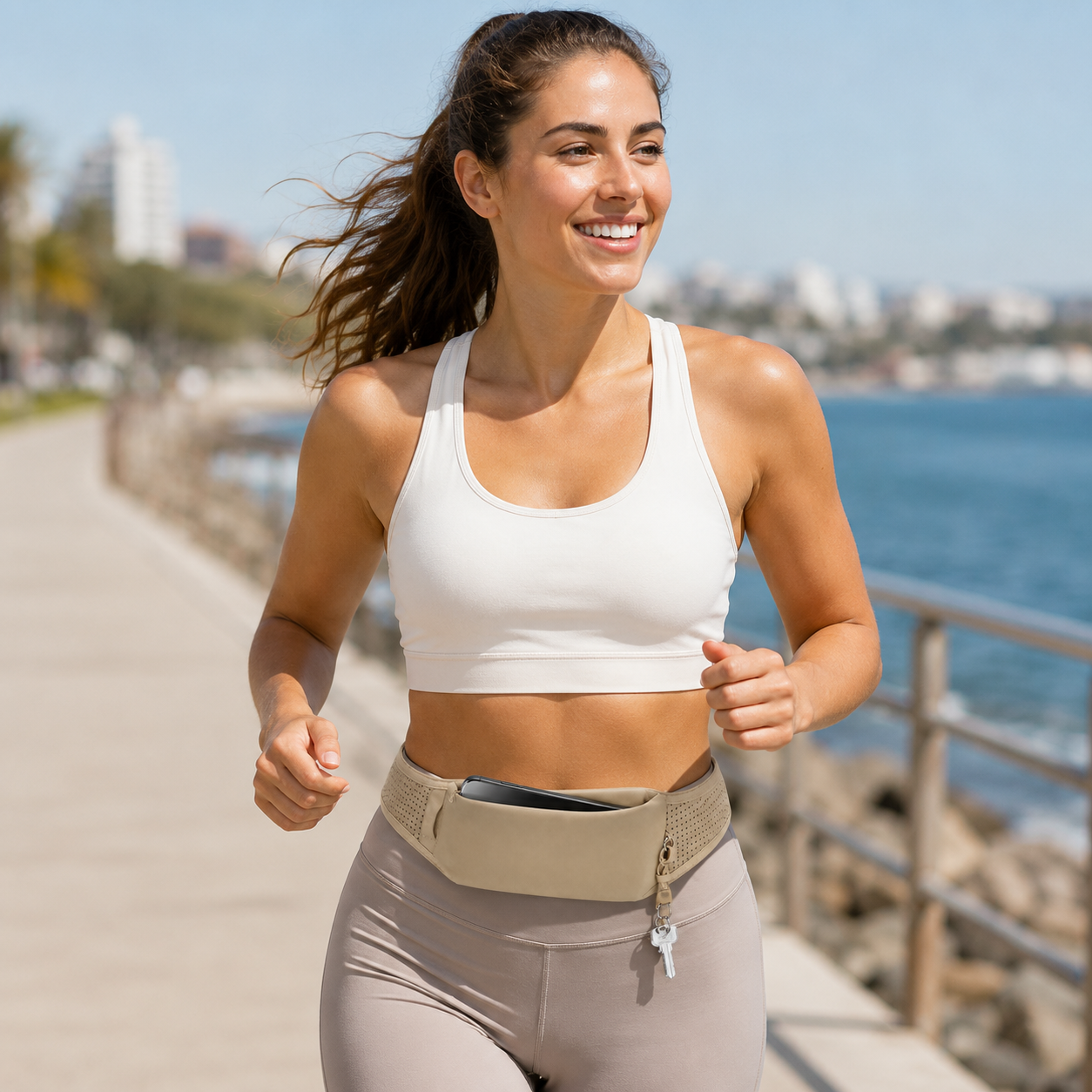 Ultra-Slim No-Bounce Running Belt with Phone Pocket & Key Clip