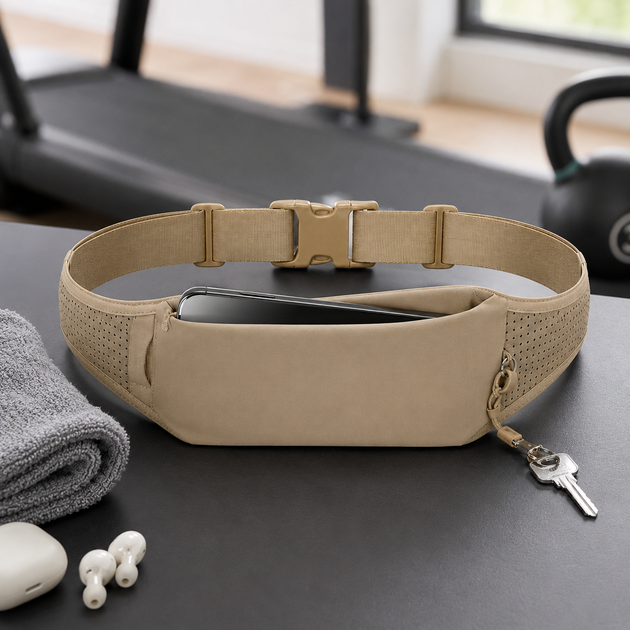 Ultra-Slim No-Bounce Running Belt with Phone Pocket & Key Clip