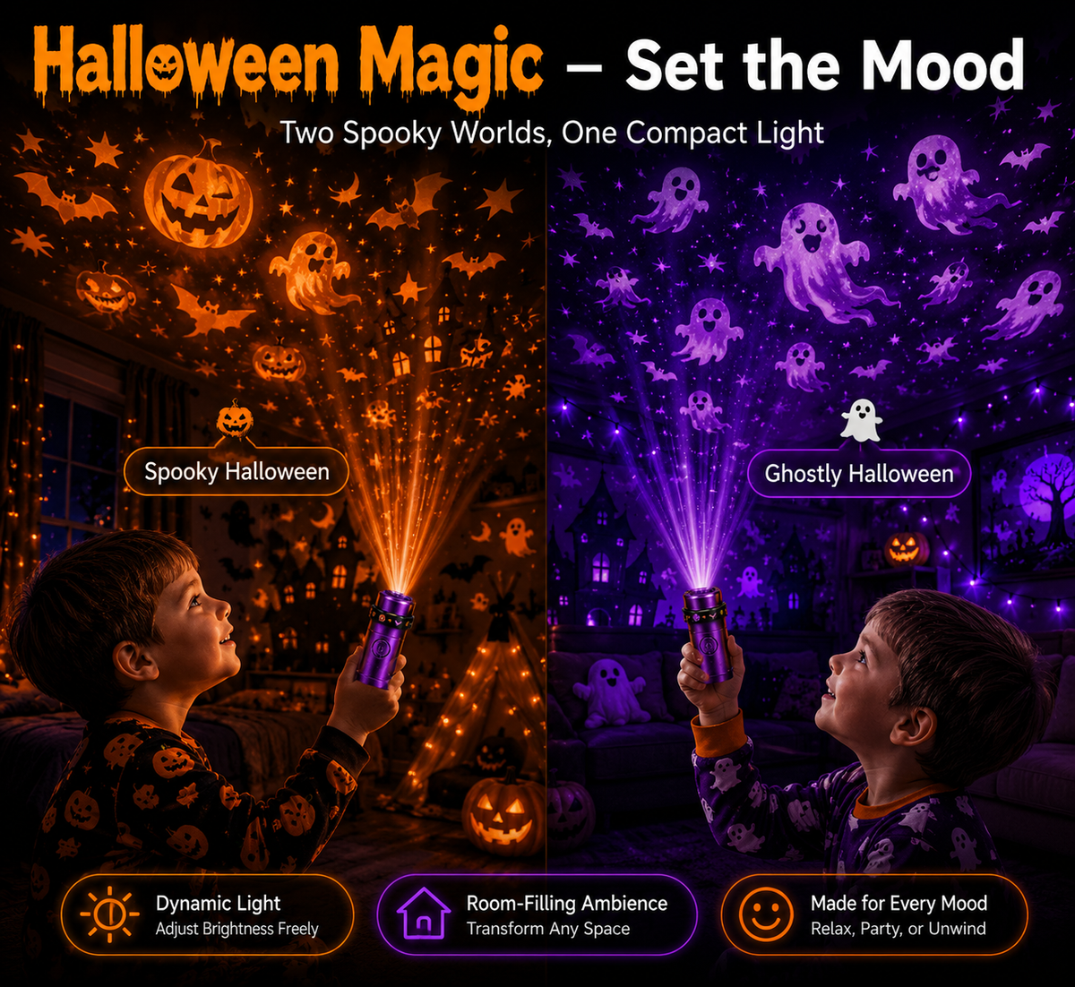 Billhol® 🎃2026 Magic Finger Projection Light-Halloween Limited Edition👻 Create 24+ Immersive Scenes Across 6 Themed Worlds