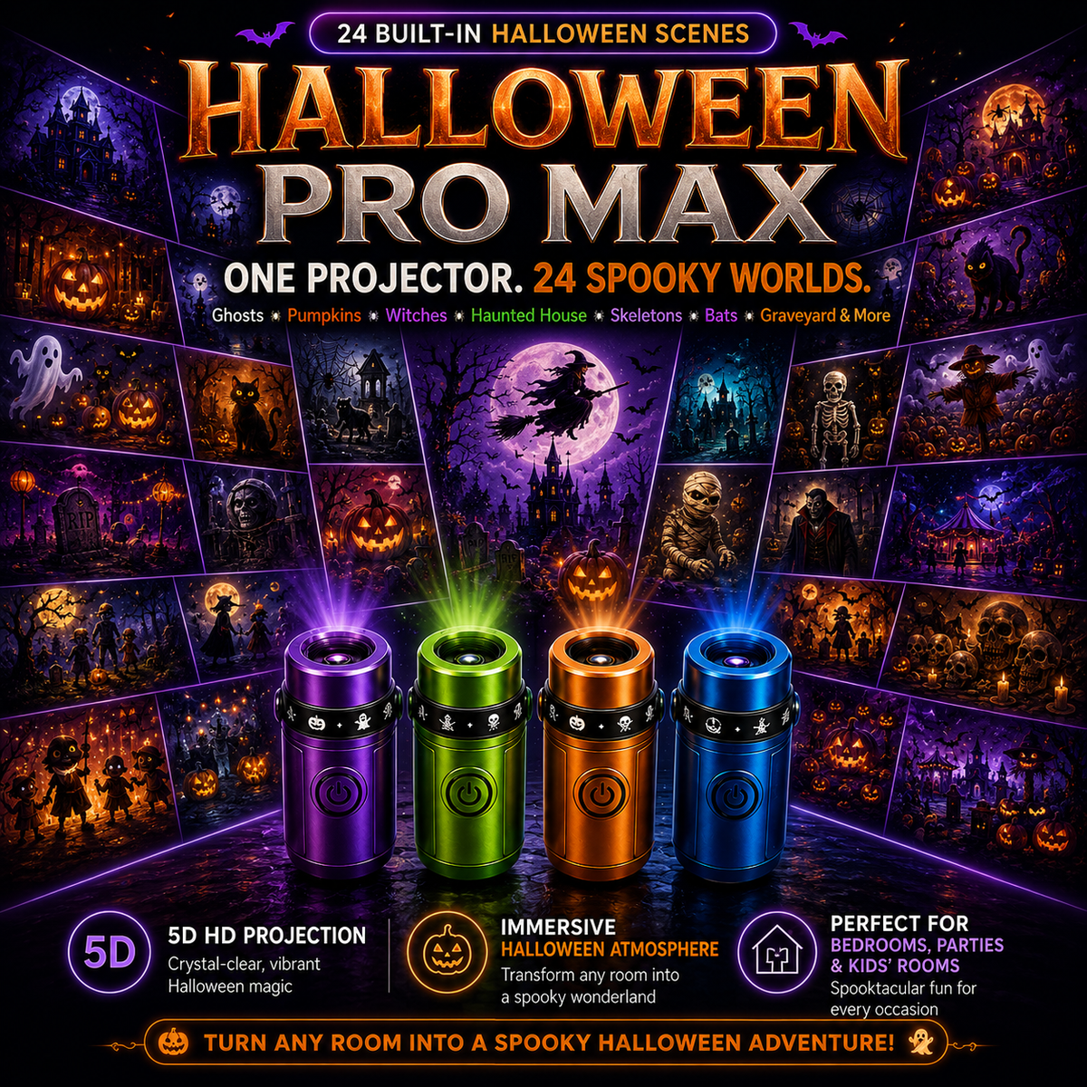 Billhol® 🎃2026 Magic Finger Projection Light-Halloween Limited Edition👻 Create 24+ Immersive Scenes Across 6 Themed Worlds