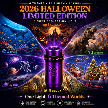 Billhol® 🎃2026 Magic Finger Projection Light-Halloween Limited Edition👻 Create 24+ Immersive Scenes Across 6 Themed Worlds